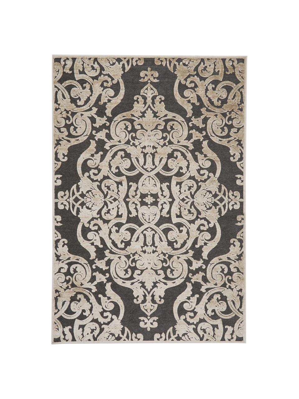 Tapis en viscose gris vintage Marigot, Gris, crème