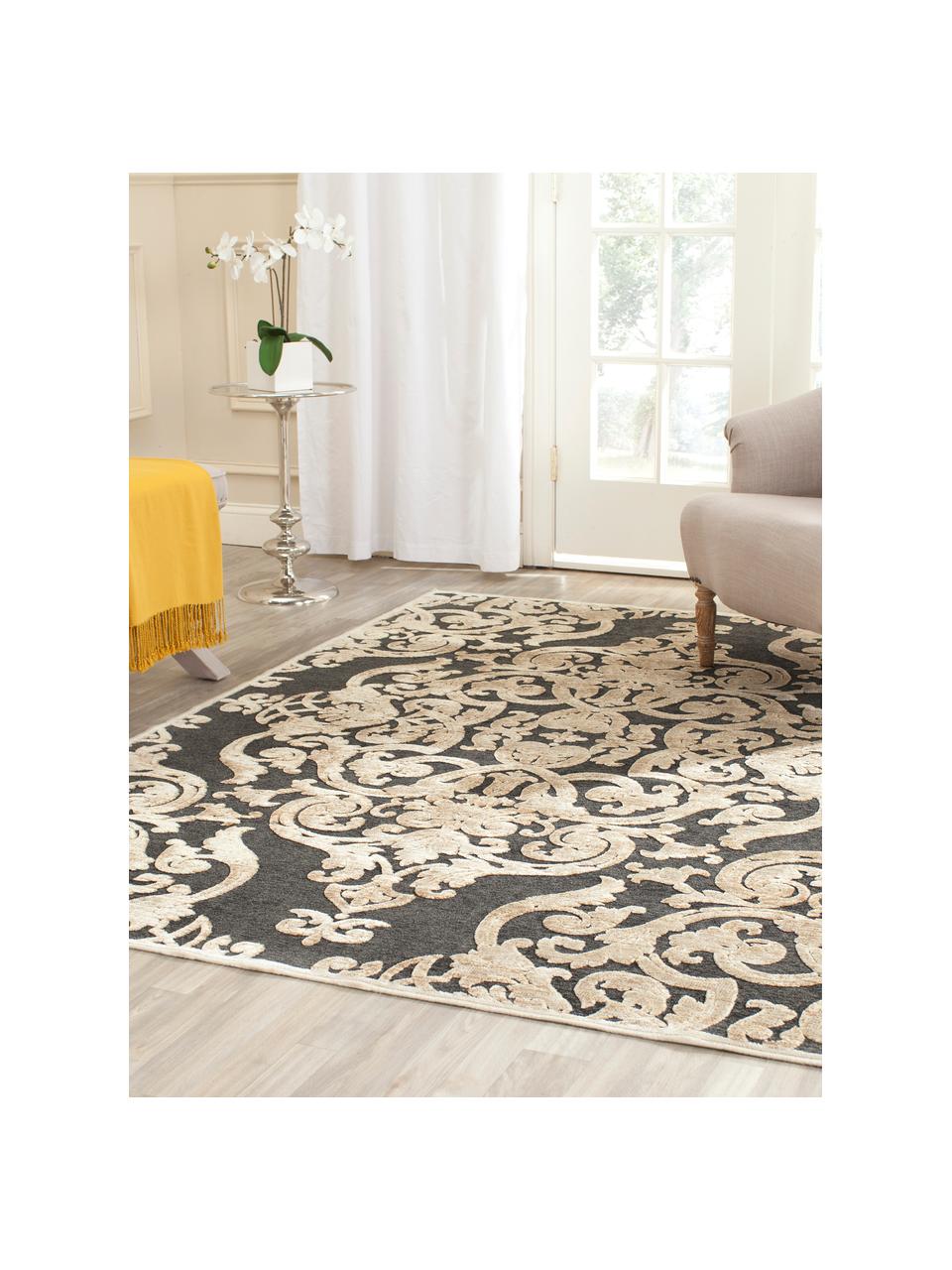 Vintage koberec z viskózy s reliéfnym efektom Marigot, Sivá, krémová