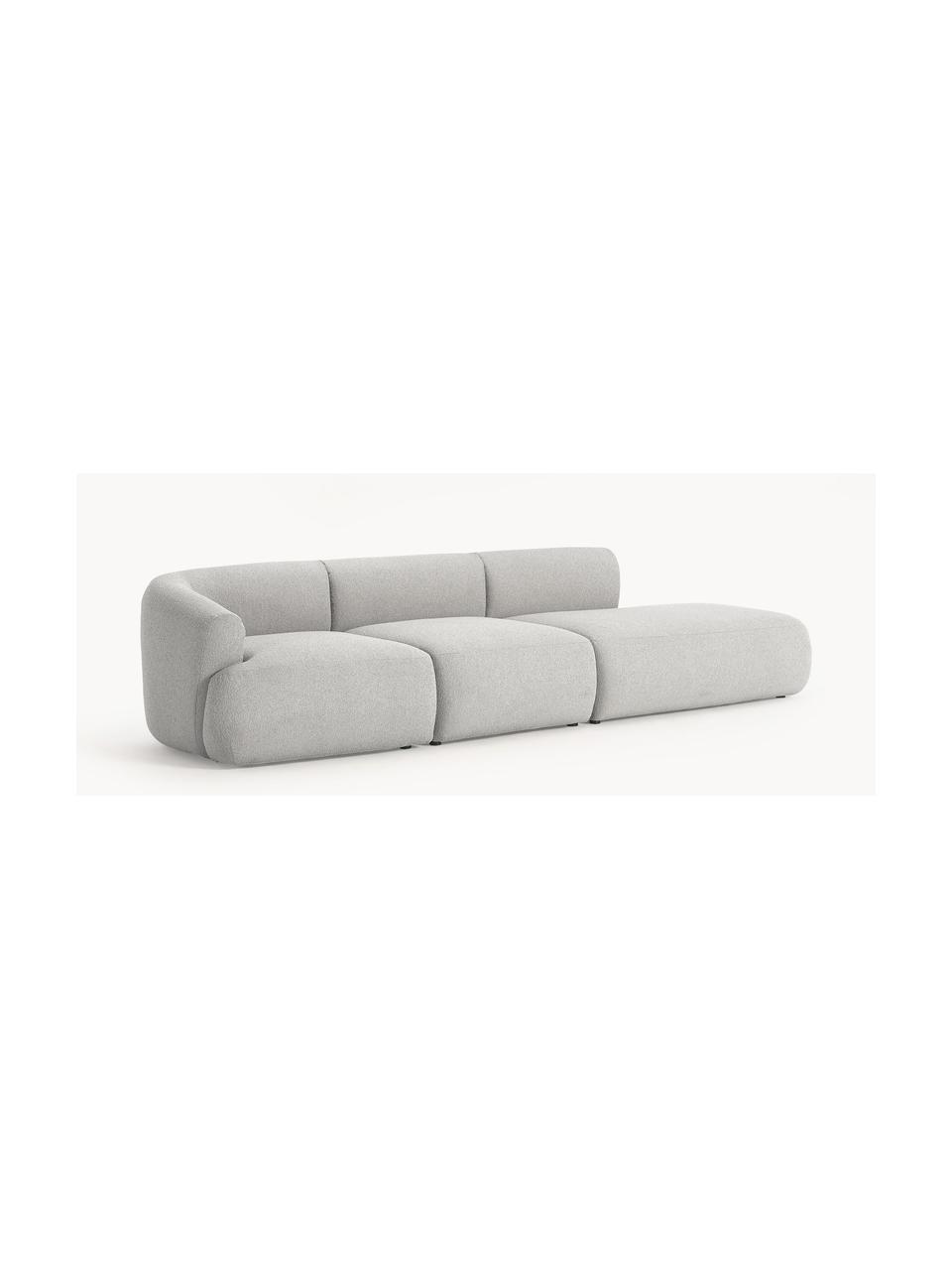Szezlong modułowy XL bouclé Sofia, Tapicerka: bouclé (100% poliester) D, Stelaż: drewno świerkowe z certyf, Nogi: tworzywo sztuczne, Jasnoszary bouclé, S 340 x G 103 cm, lewostronna