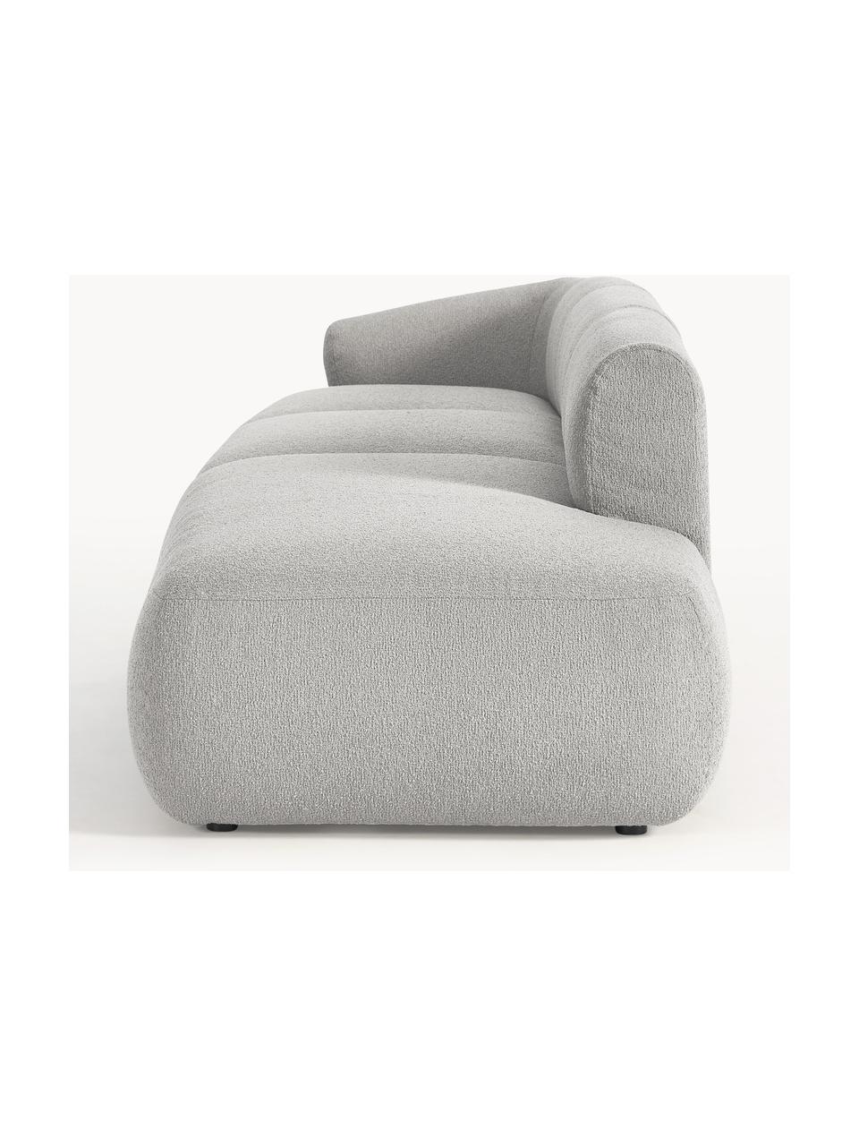 Szezlong modułowy XL bouclé Sofia, Tapicerka: bouclé (100% poliester) D, Stelaż: drewno świerkowe z certyf, Nogi: tworzywo sztuczne, Jasnoszary bouclé, S 340 x G 103 cm, lewostronna