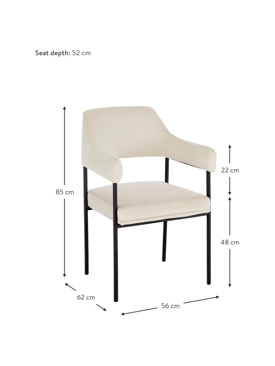 Sametová židle s područkami Zoe, Krémově bílá, Š 56 cm, H 62 cm