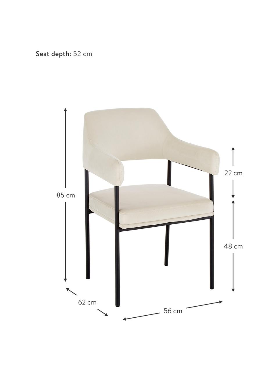 Zamatová stolička s opierkami Zoe, Zamatová krémovobiela, Š 56 x H 62 cm