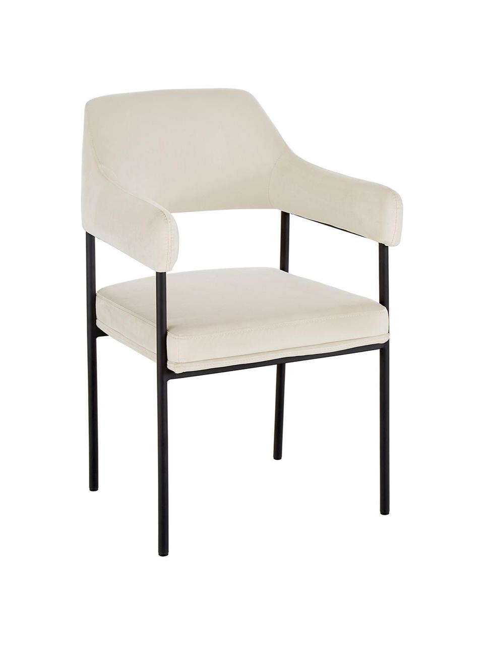 Sametová židle s područkami Zoe, Krémově bílá, Š 56 cm, H 62 cm