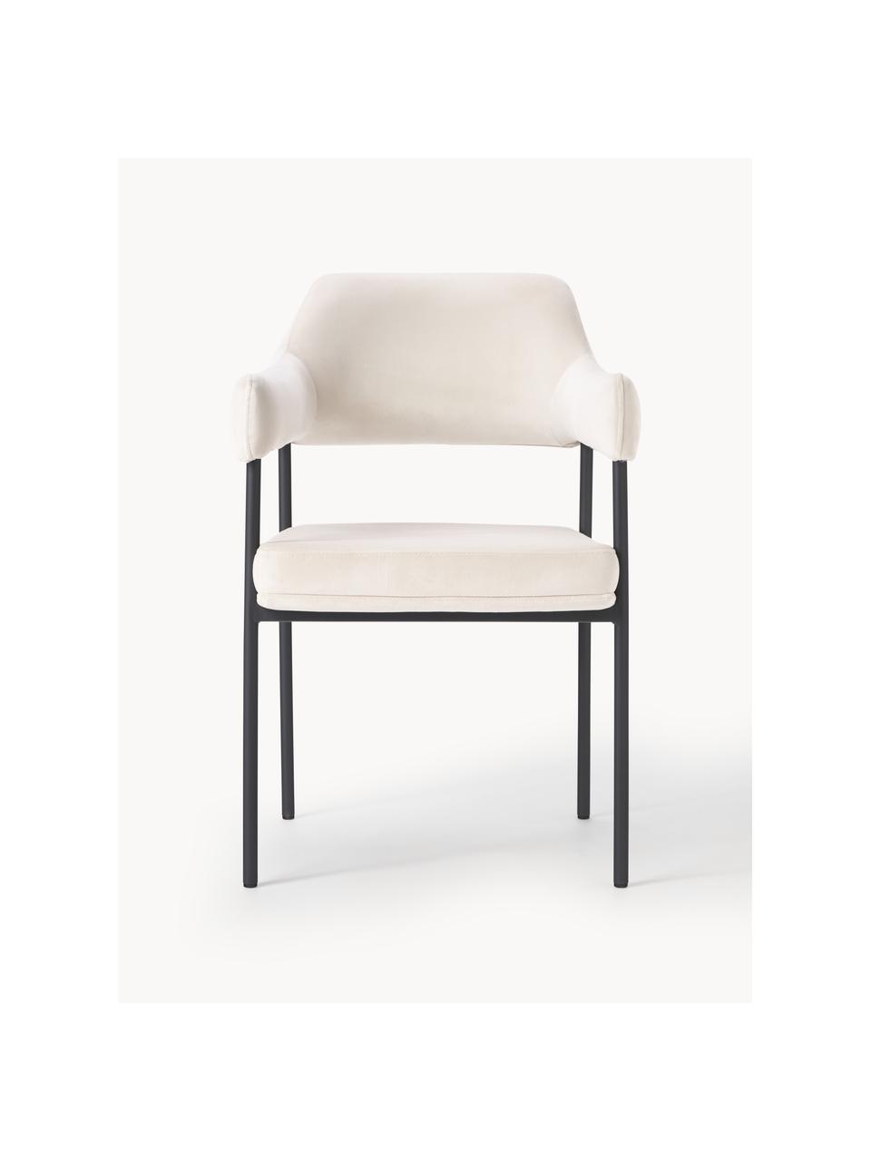 Silla con reposabrazos de terciopelo Zoe, Tapizado: terciopelo (poliéster) Al, Estructura: metal con pintura en polv, Terciopelo blanco Off White, An 56 x F 62 cm