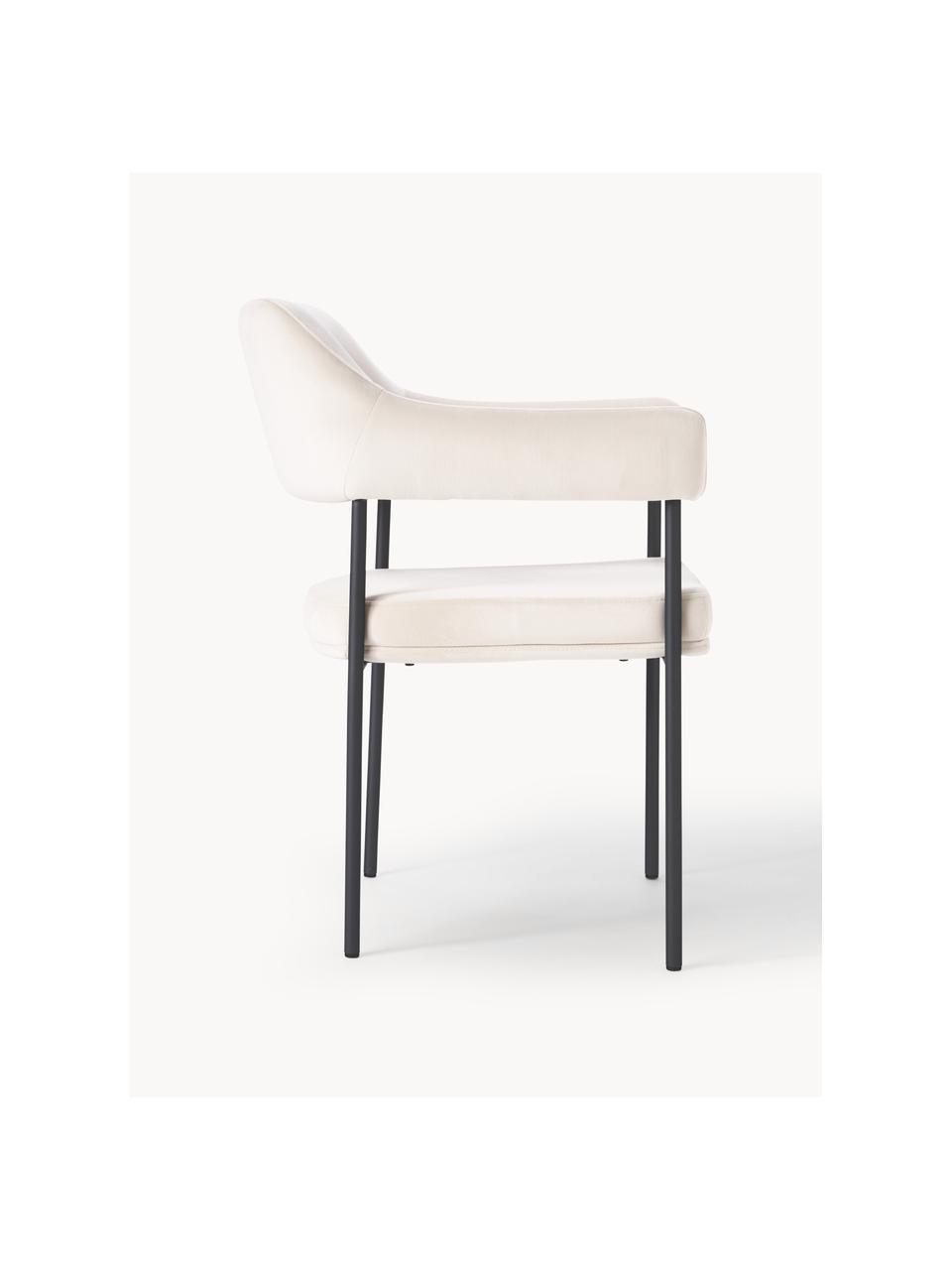 Silla con reposabrazos de terciopelo Zoe, Tapizado: terciopelo (poliéster) Al, Estructura: metal con pintura en polv, Terciopelo blanco Off White, An 56 x F 62 cm