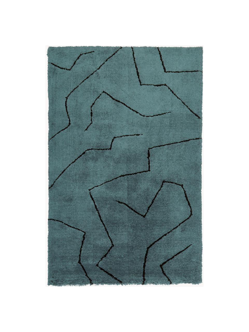 Tapis à poils longs tufté main Davin, Bleu pétrole, noir, larg. 200 x long. 300 cm (taille L)