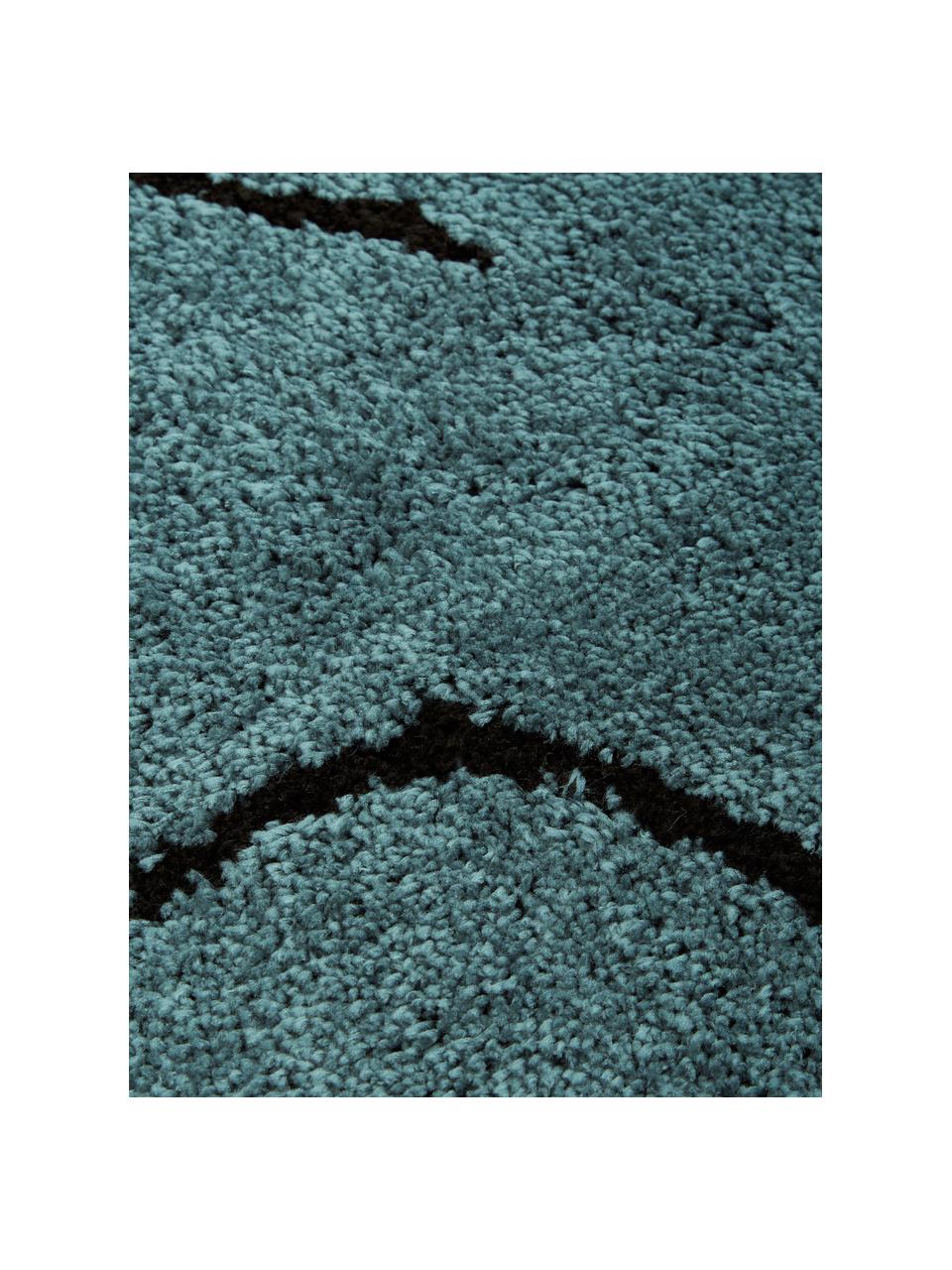 Handgetufteter Hochflor-Teppich Davin, Flor: 100% Polyester-Mikrofaser, Petrol, Schwarz, B 200 x L 300 cm (Grösse L)