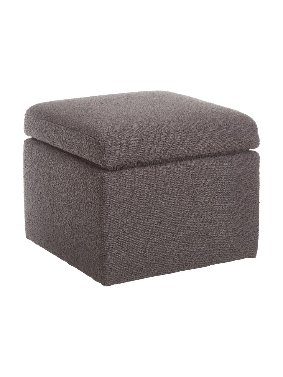 Pouf coffre gris Winou, Tissu bouclé gris