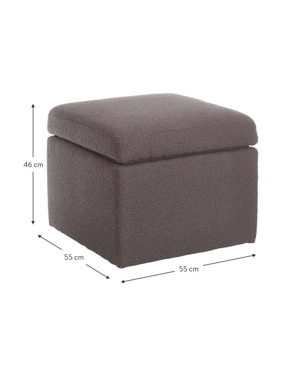 Bouclé-Hocker Winou mit Stauraum in Grau, Bezug: Bouclé (100% Polyester) D, Korpus: Metall, Bouclé Grau, 55 x 46 cm