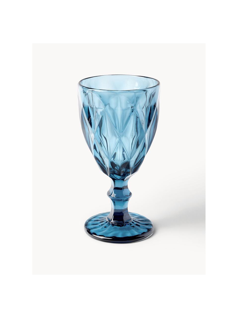 Súprava pohárov na víno so štruktúrovaným vzorom Colorado, 4 diely, Sklo, Modrá, tmavoružová, sivá, zelená, Ø 9 x V 17 cm, 320 ml