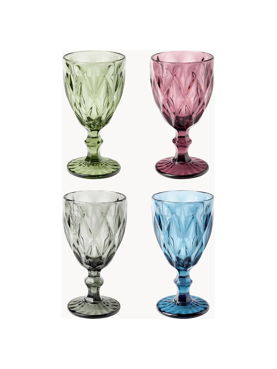 Copas de vino con patrón texturizado Colorado, 4 uds., Azul, malva, gris, verde, Ø 9 x Al 17 cm, 320 ml