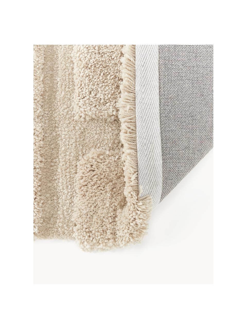 Flauschiger Hochflor-Teppich Genève mit erhabener Hoch-Tief-Struktur, Flor: Mikrofaser (100 % Polyest, Hellbeige, B 80 x L 150 cm (Größe XS)