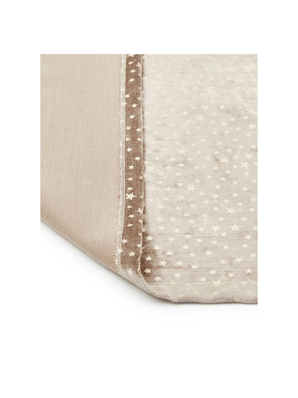 Fluwelen tafelloper Estrella, Polyester fluweel, Beige, goudkleurig, 50 x 140 cm