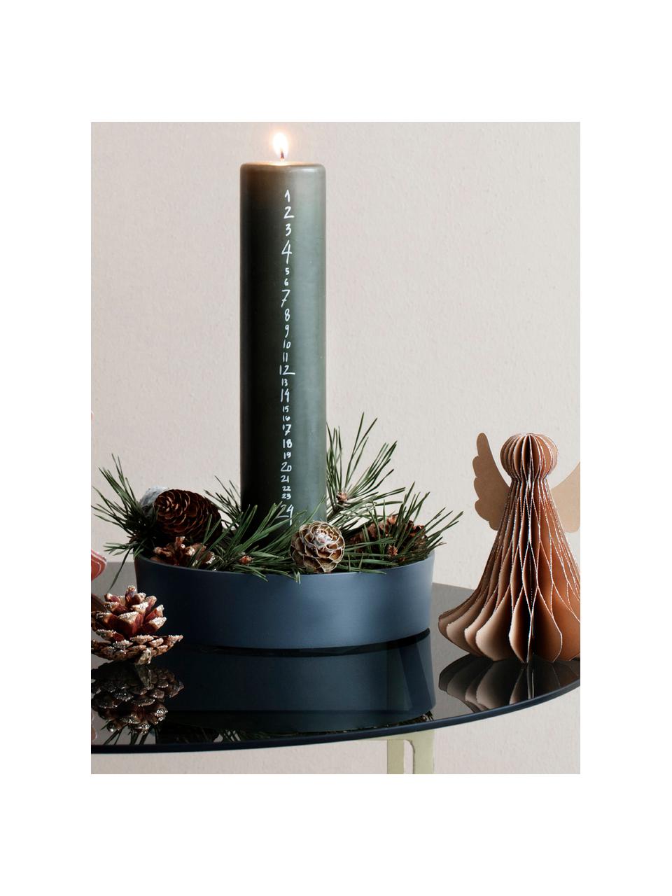 Ručně vyrobená adventní svíčka Rustic, Parafín, Tmavě zelená, stříbrná, Ø 5 cm, V 25 cm