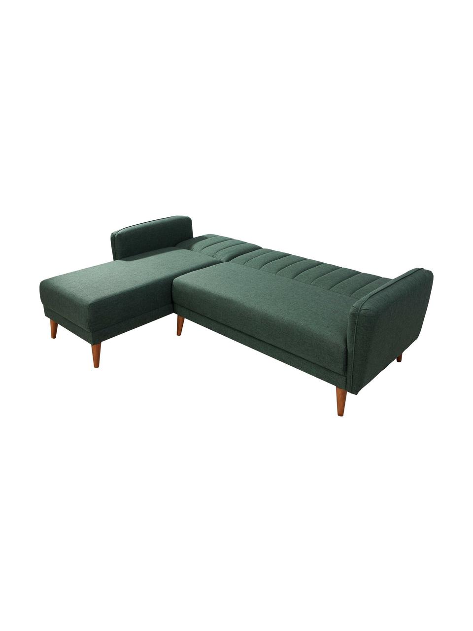 Divano letto 3 posti in tessuto verde scuro Aqua, Rivestimento: lino, Struttura: legno di corno, metallo, Piedini: legno, Verde, Larg. 225 x Prof. 145 cm