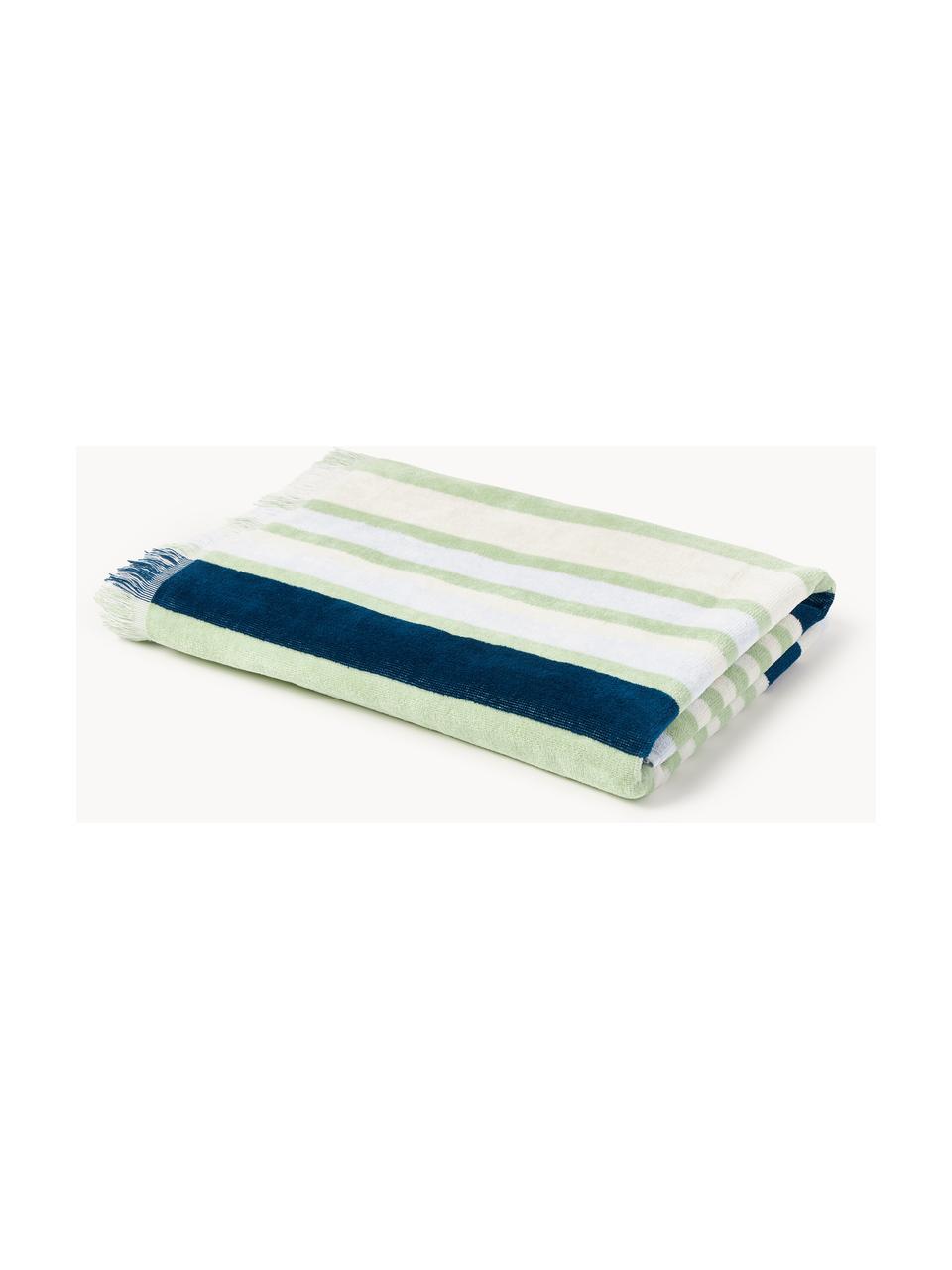 Ręcznik plażowy z frędzlami Miri, Jasny zielony, ciemny niebieski, jasny żółty, S 90 x D 170 cm