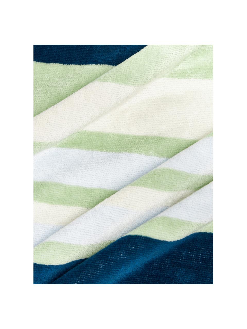 Fouta rayé avec franges Miri, Vert clair, bleu foncé, jaune pâle, larg. 90 x long. 170 cm