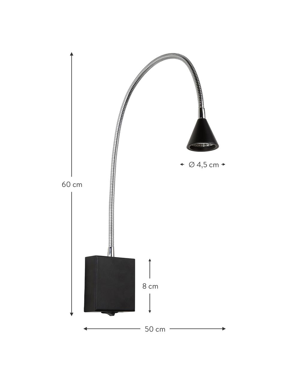 Verstellbare LED-Wandleuchte Buddy, Lampenschirm: Metall, beschichtet, Schwarz, 50 x 60 cm