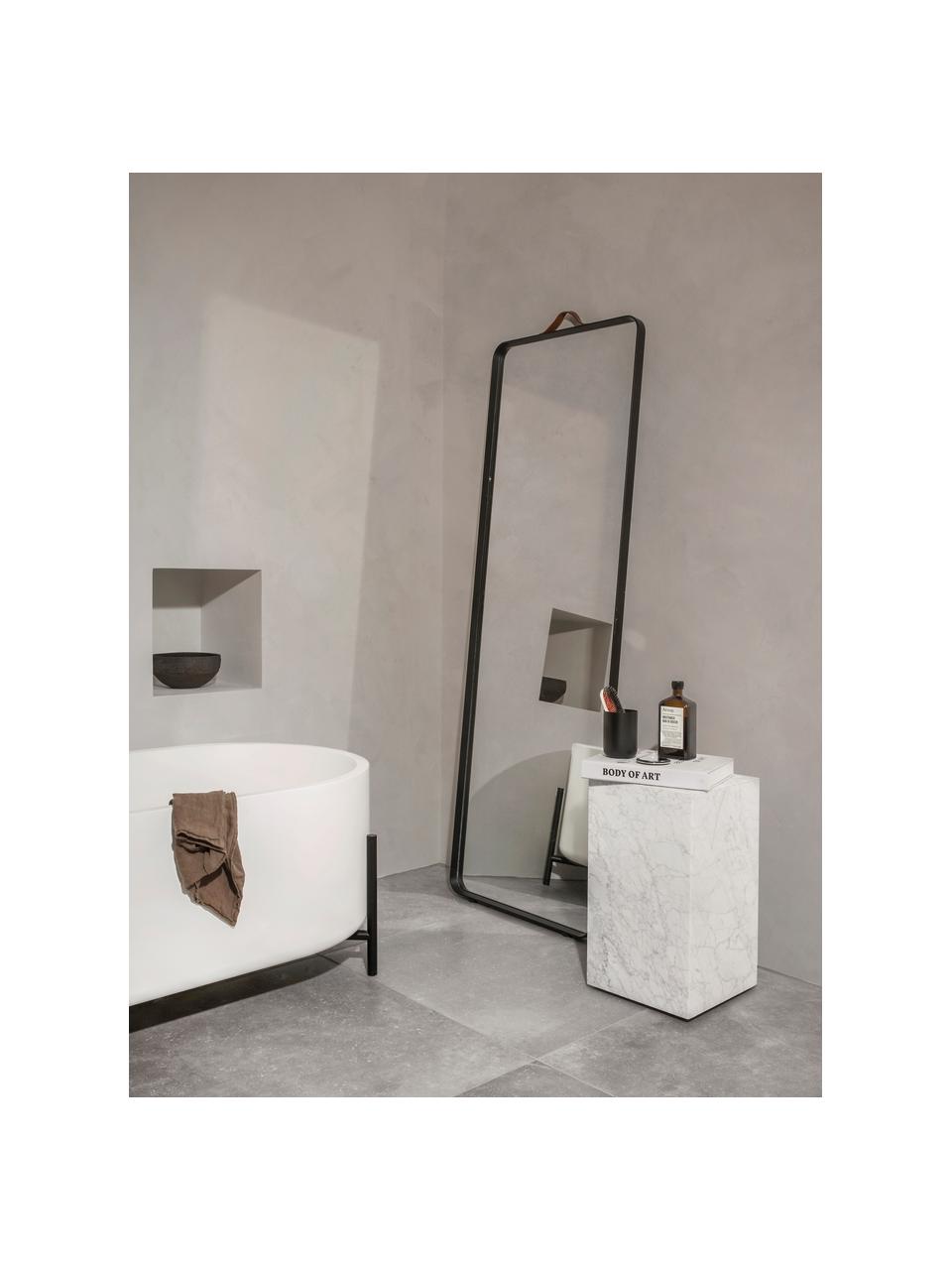 Espejo de pared de aluminio Norm, Asa: cuero, Espejo: cristal, Negro, An 60 x Al 170 cm