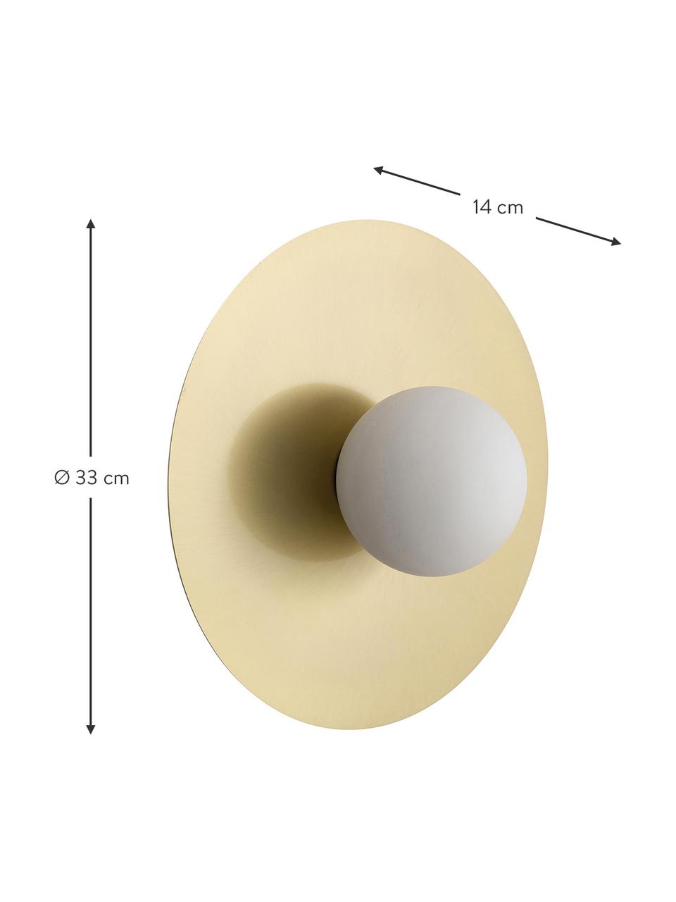 Wand- en plafondlamp Starling, Lampenkap: opaalglas, Messingkleurig, wit, Ø 33 x D 14 cm