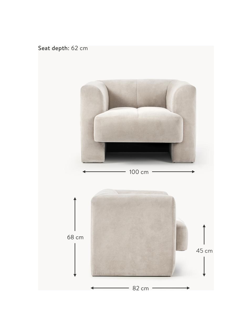 Fauteuil Bobi, Tissu beige clair, larg. 100 x long. 82 cm