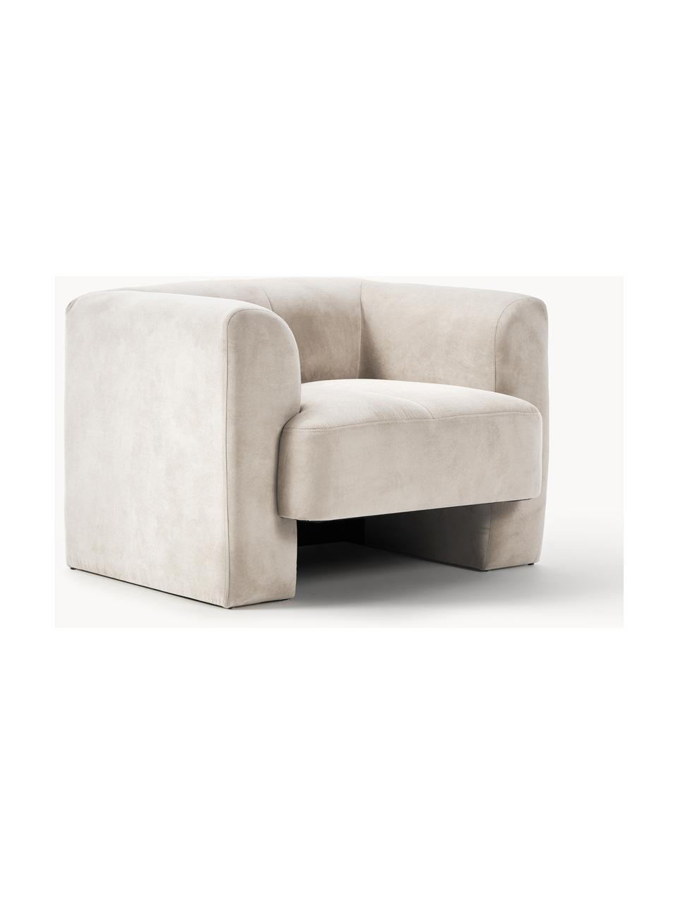 Fauteuil Bobi, Bekleding: 88% polyester, 12% nylon , Frame: massief grenenhout Dit pr, Geweven stof crèmewit, B 100 x D 82 cm