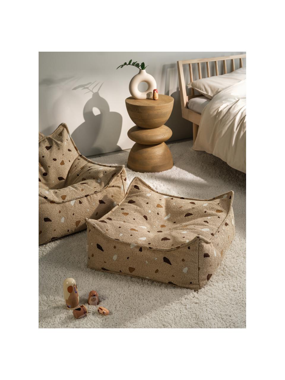 Coussin de sol en bouclette pour enfants fait main Sugar, Bouclette beige, aspect terrazzo, larg. 60 x haut. 60 cm