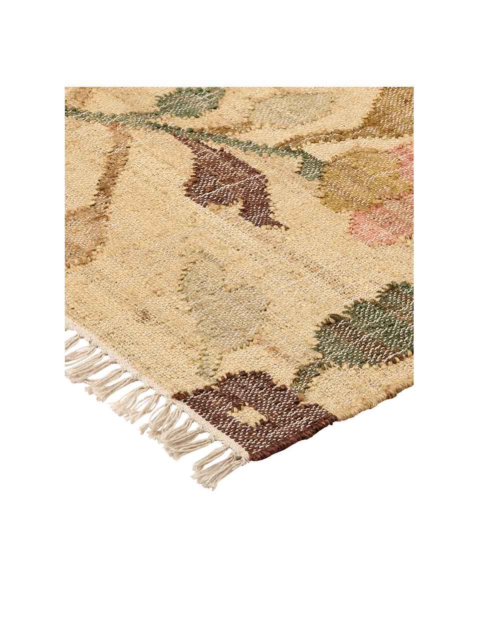 Jute-Teppich Flora mit Fransen, 100% Jute, Beige, Bunt, B 200 x L 300 (Größe L)