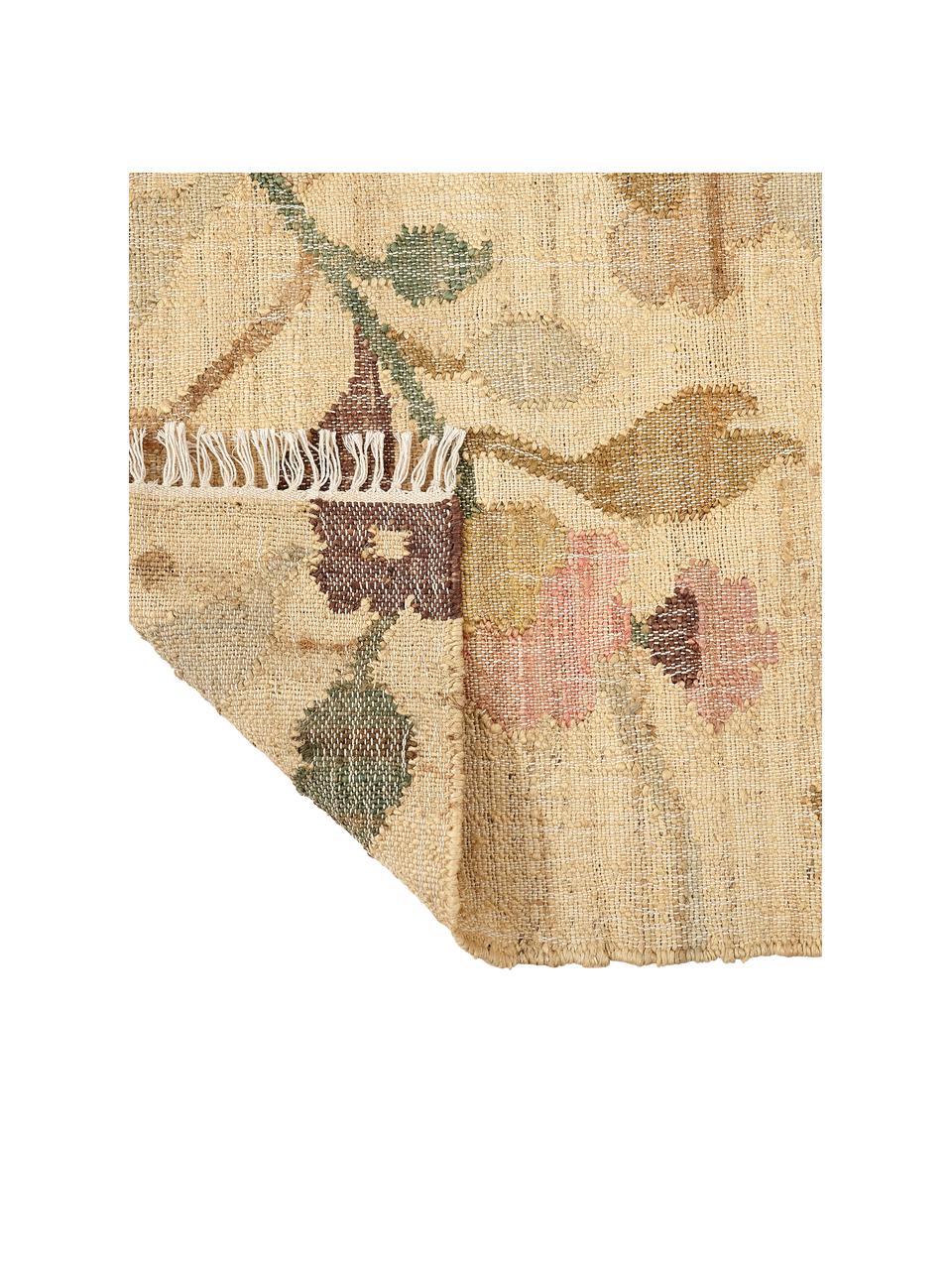 Jute-Teppich Flora mit Fransen, 100% Jute, Beige, Bunt, B 200 x L 300 (Größe L)