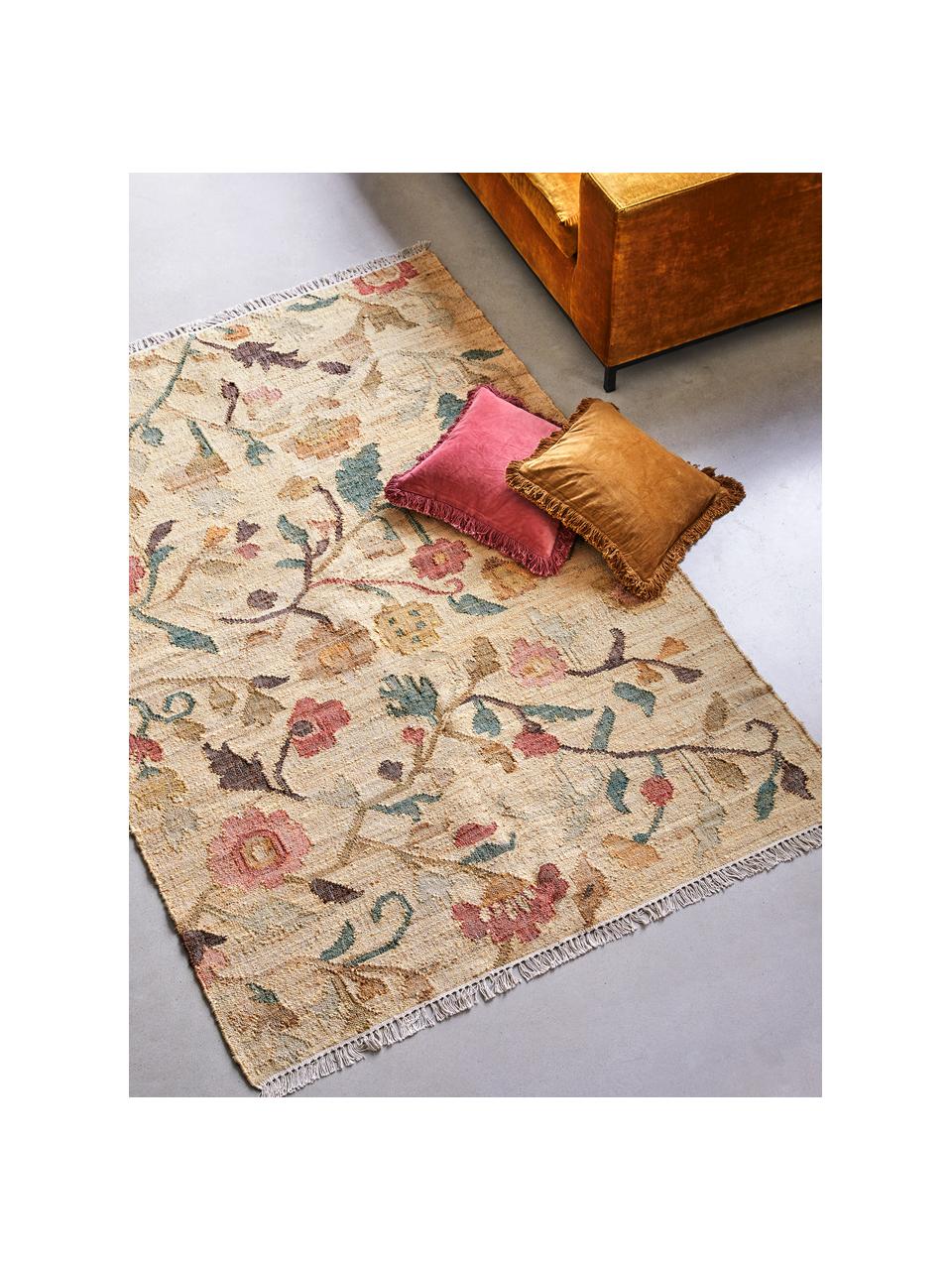 Jute vloerkleed Flora met franjes, 100% jute, Beige, meerkleurig, B 200 x L 300 (maat L)