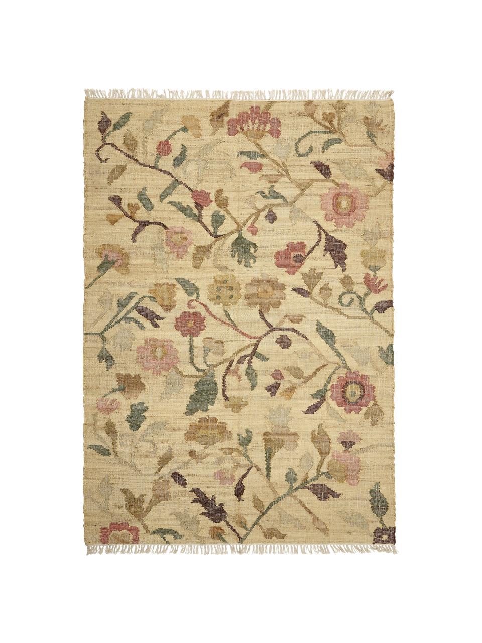 Jute-Teppich Flora mit Fransen, 100% Jute, Beige, Bunt, B 200 x L 300 (Größe L)