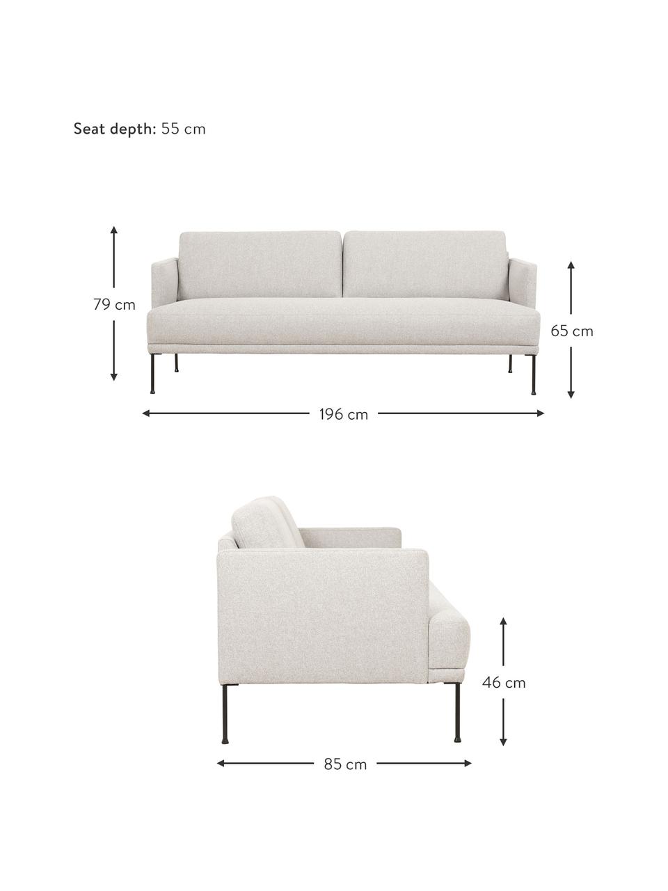 Sofa Fluente (3-Sitzer) in Beige mit Metall-Füßen, Bezug: 80% Polyester, 20% Ramie , Gestell: Massives Kiefernholz, FSC, Füße: Metall, pulverbeschichtet, Webstoff Beige, B 196 x T 85 cm