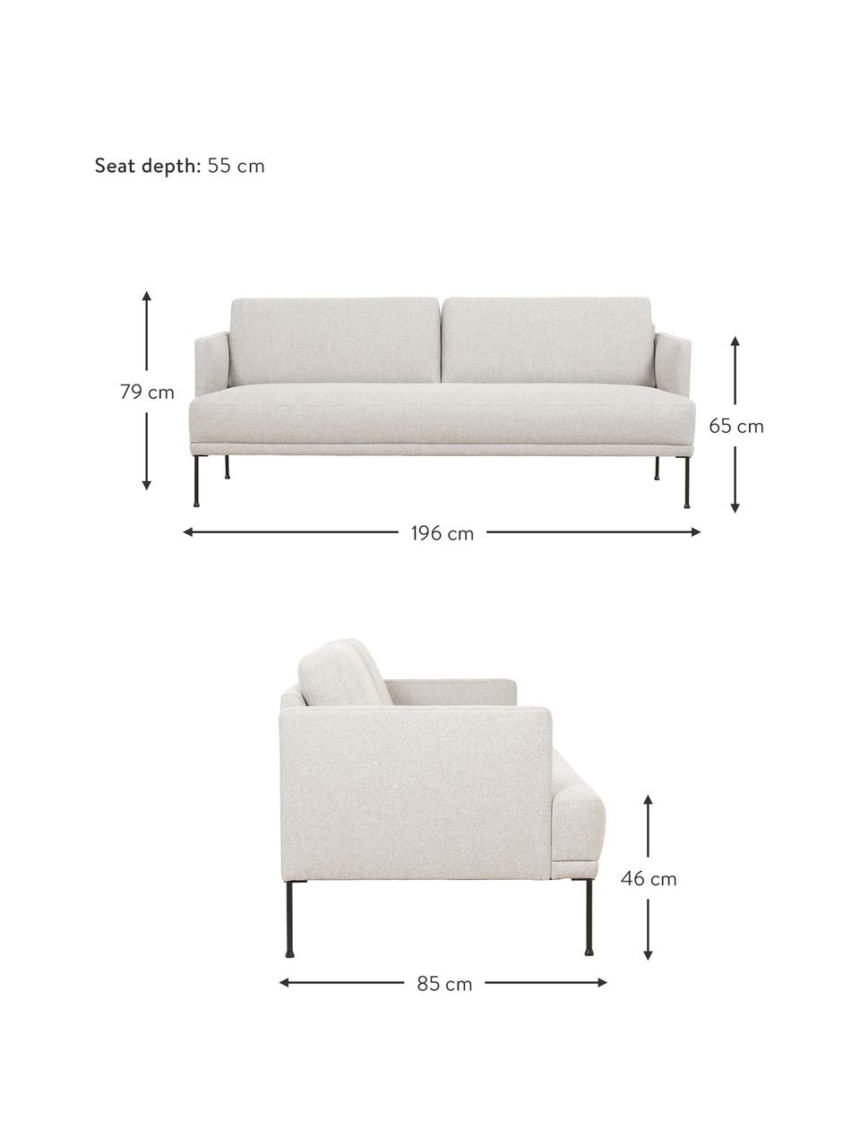 Sofa z metalowymi nogami Fluente (3-osobowa), Tapicerka: 80% poliester, 20% ramia , Stelaż: lite drewno sosnowe z cer, Nogi: metal malowany proszkowo, Beżowa tkanina, S 196 x G 85 cm