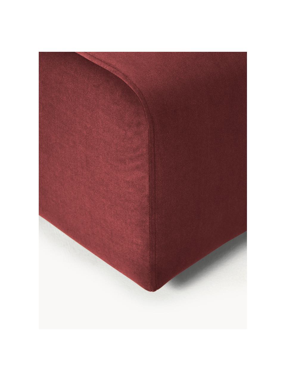 Poggiapiedi da divano in velluto Lena, Rivestimento: velluto (100% poliestere), Struttura: legno di pino, legno lami, Piedini: plastica, Velluto rosso vino, Larg. 76 x Prof. 76 cm