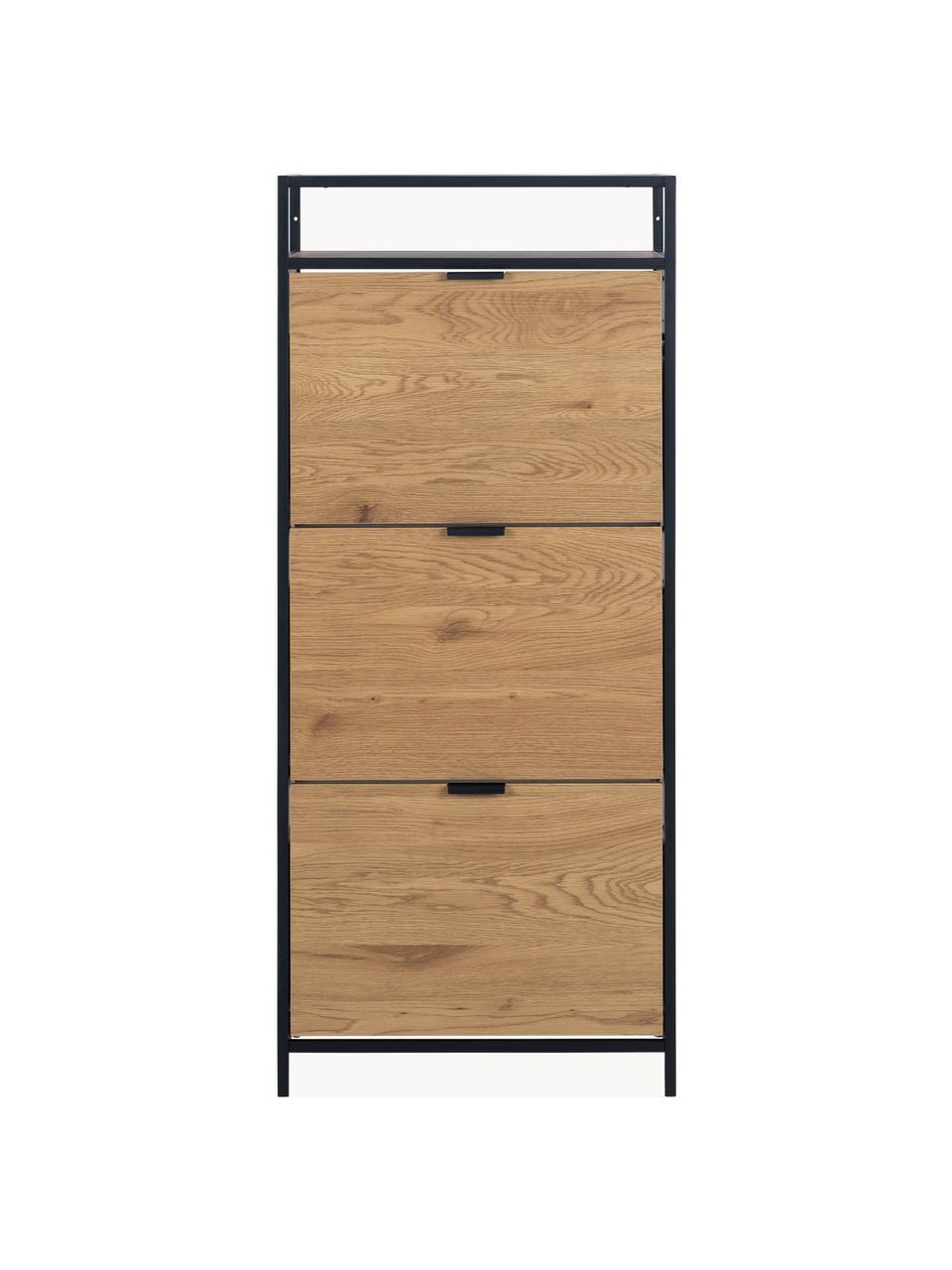 Zapatero de madera con compartimentos plegables Seaford, Cuerpo: tablero de fibra de densi, Madera, negro, An 56 x Al 129 cm