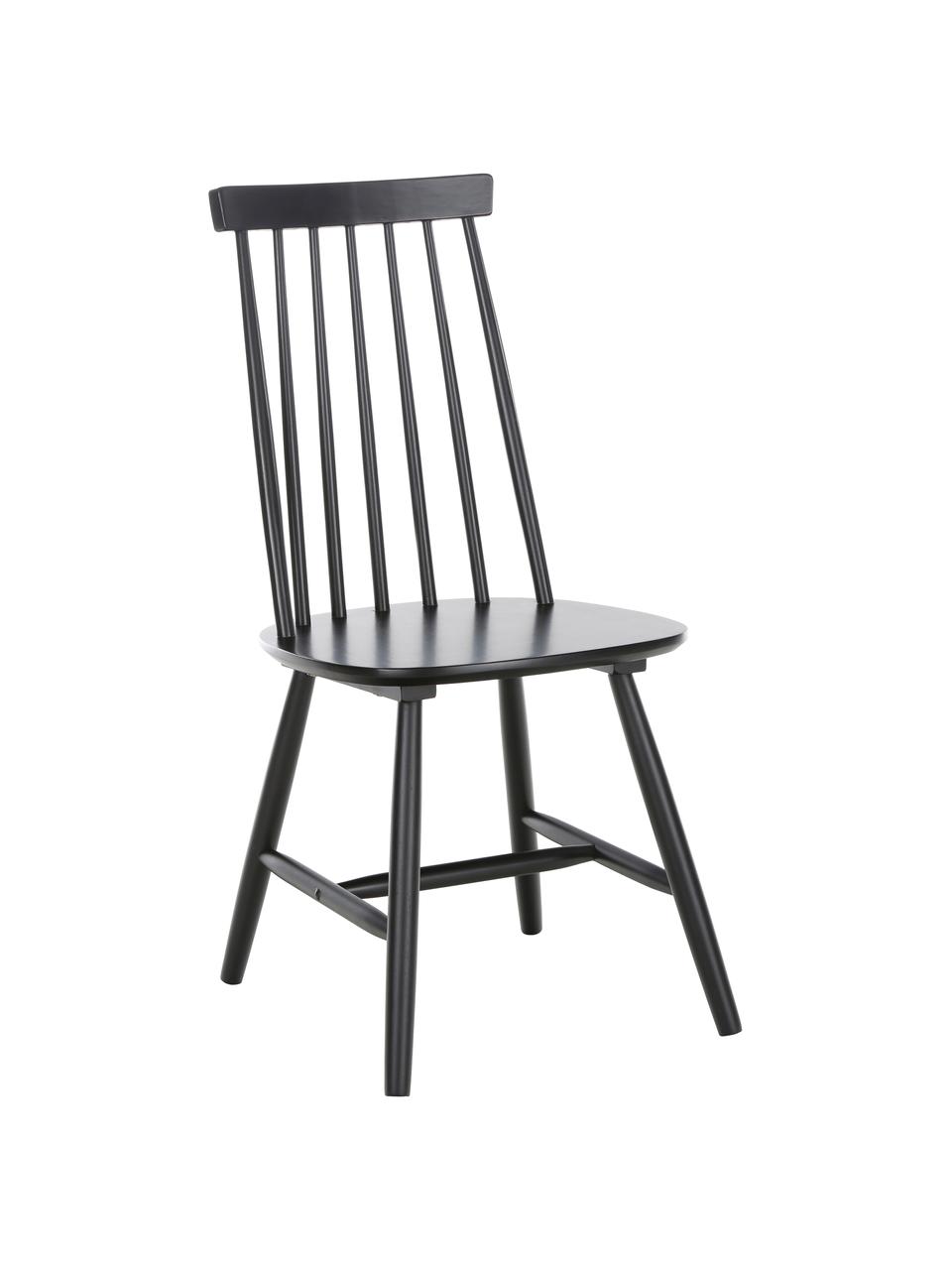 Drevená stolička vo Windsor štýle Milas, 2 ks, Lakované kaučukovníkové drevo, Čierna, Š 52, H 45 cm