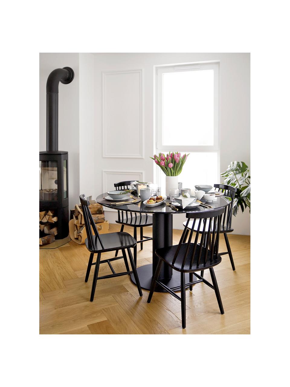 Drevená stolička vo Windsor štýle Milas, 2 ks, Lakované kaučukovníkové drevo, Čierna, Š 52, H 45 cm
