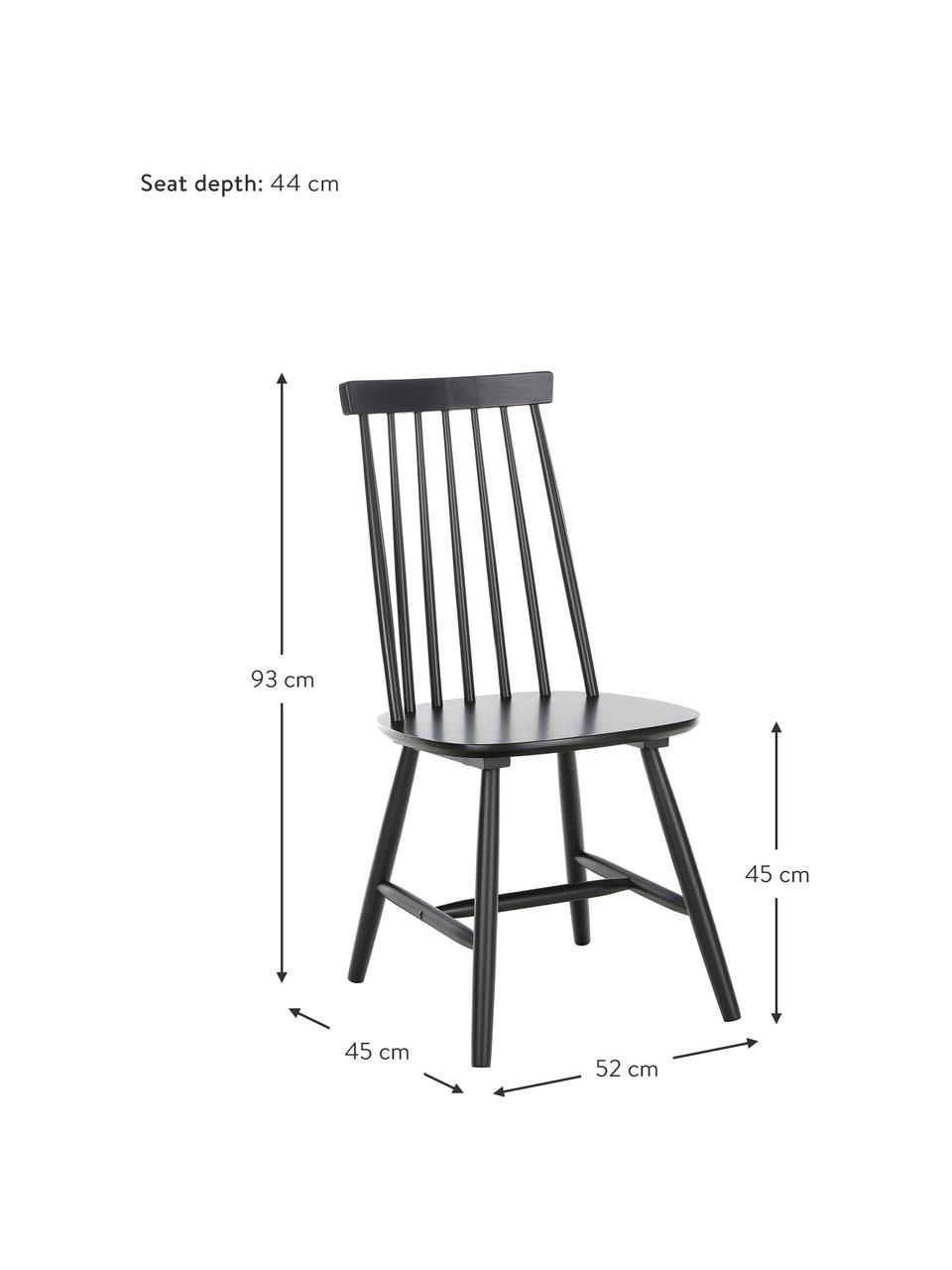 Windsor houten stoelen Milas in zwart, 2 stuks, Gelakt rubberhout, Zwart, B 52 x D 45 cm