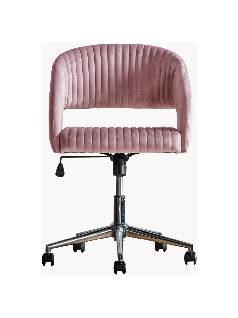 Chaise de bureau pivotante en velours Murray, hauteur ajustable, Velours rose, couleur chrome, larg. 56 x prof. 52 cm