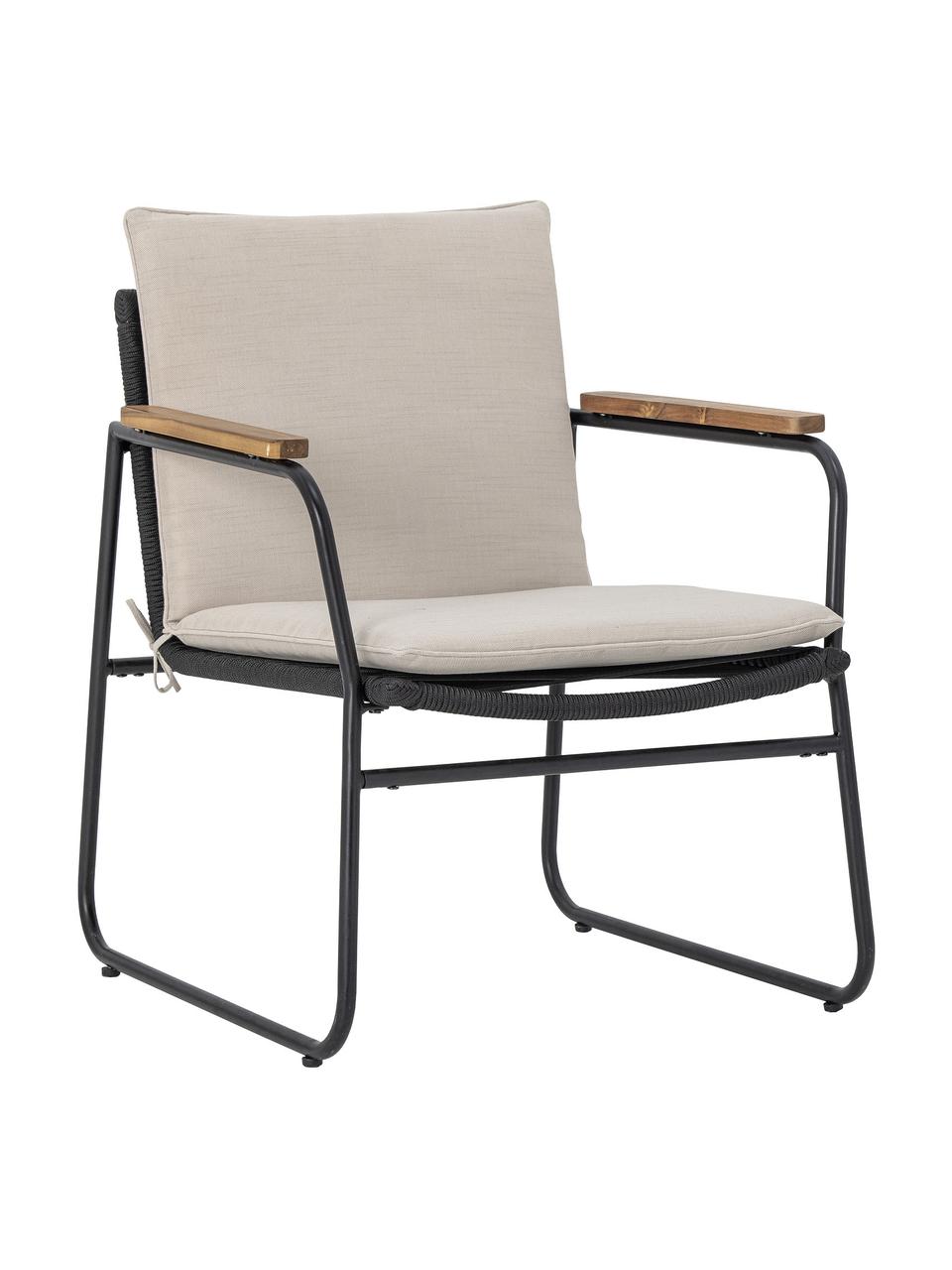 Fotel ogrodowy Hampton, Tapicerka: tkanina, Stelaż: metal powlekany, Beżowa tkanina, czarny, S 65 x G 68 cm