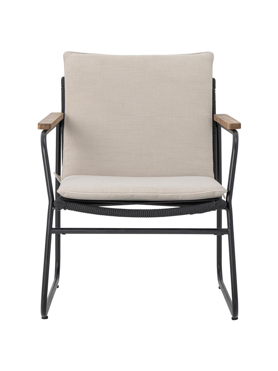 Tuin loungefauteuil Hampton, Bekleding: stof, Frame: gecoat metaal, Geweven stof beige, zwart, B 65 x D 68 cm