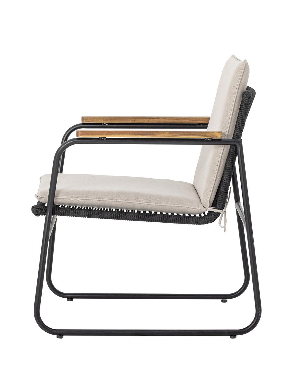 Fotel ogrodowy Hampton, Tapicerka: tkanina, Stelaż: metal powlekany, Beżowa tkanina, czarny, S 65 x G 68 cm