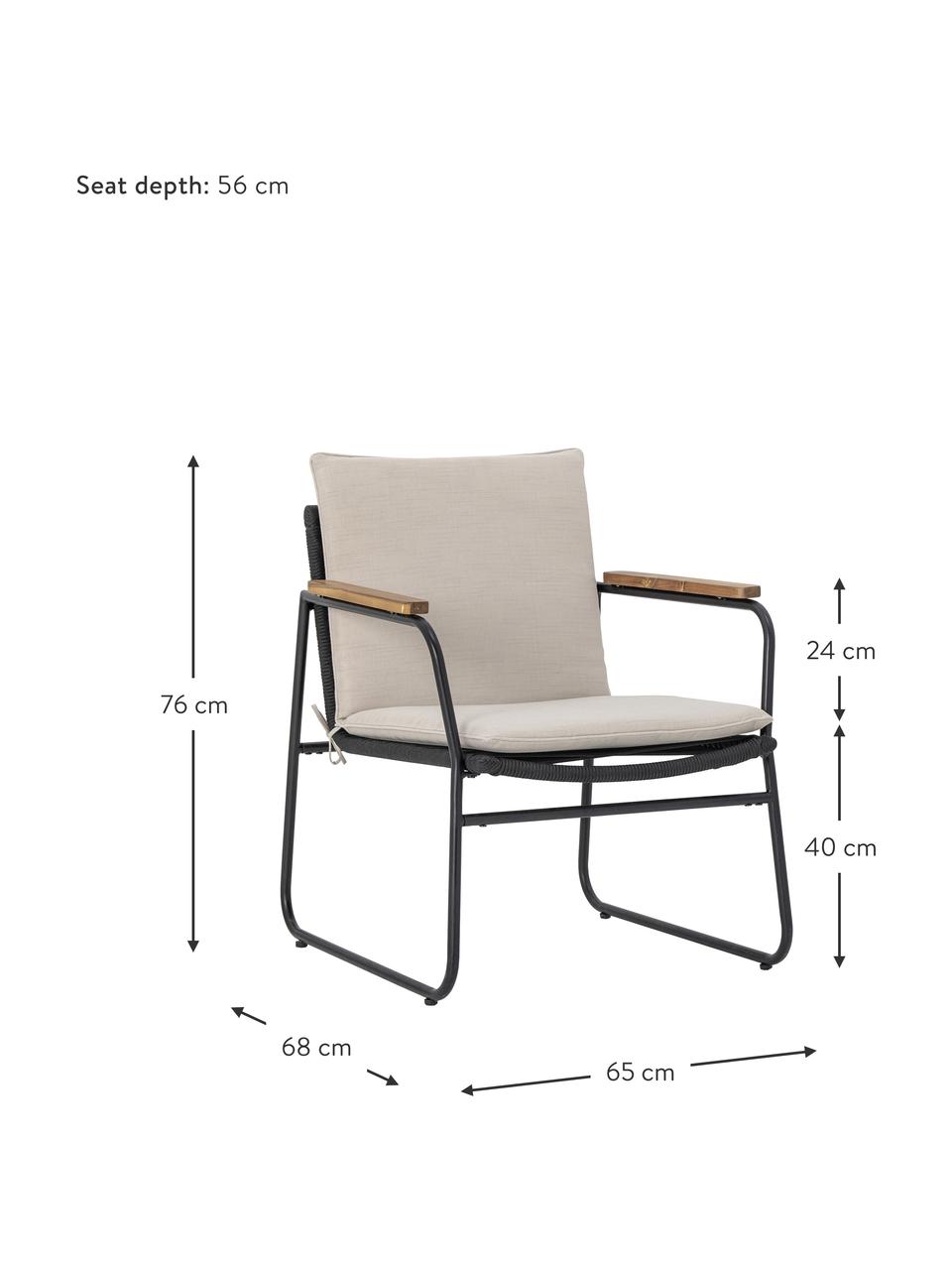 Fauteuil futon de jardin Hampton, Tissu beige, noir, larg. 65 x prof. 68 cm