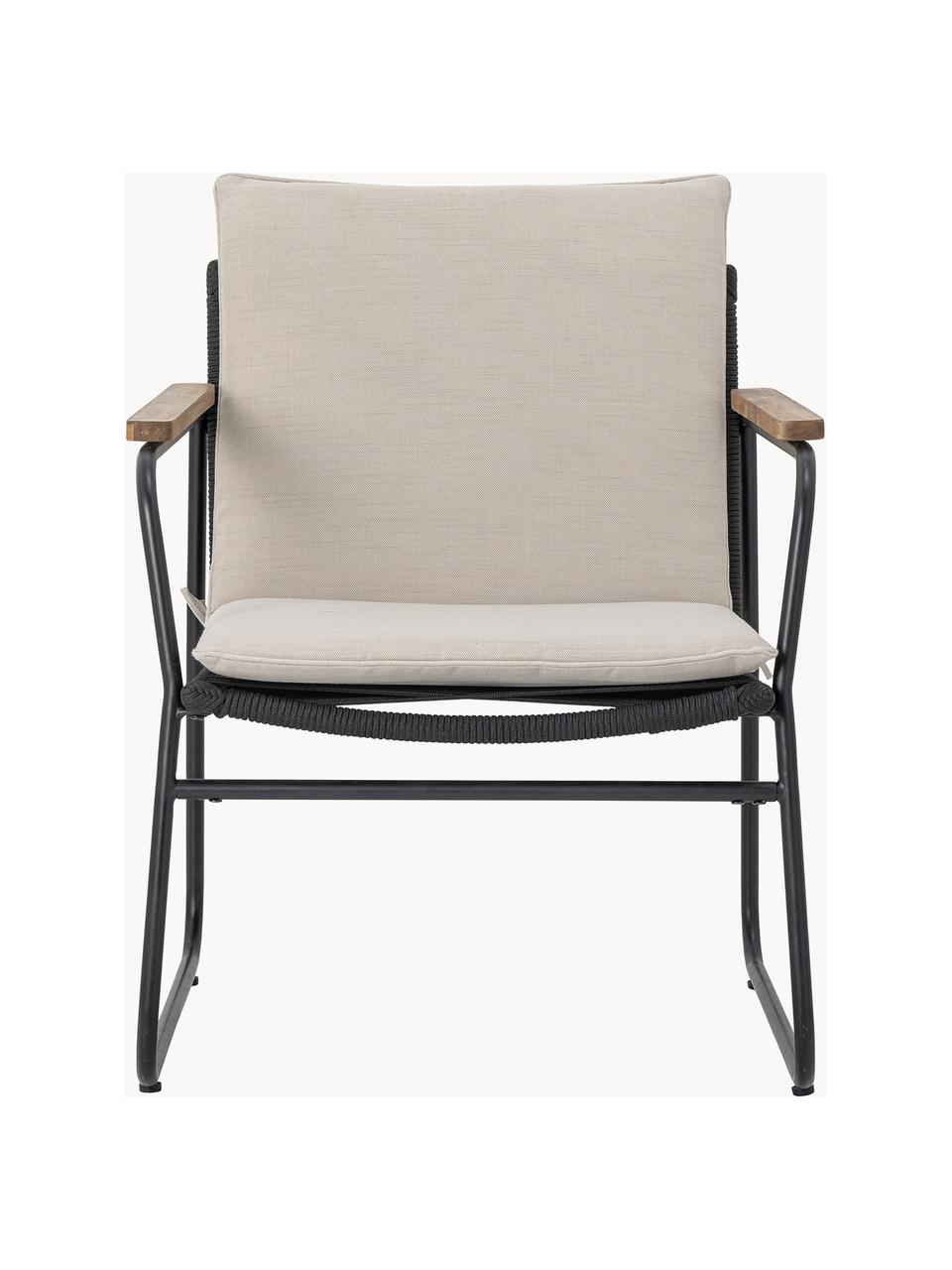 Garten-Loungesessel Hampton, Bezug: Stoff, Gestell: Metall, beschichtet, Rückenlehne: Seil, Webstoff Beige, Schwarz, B 65 x T 68 cm