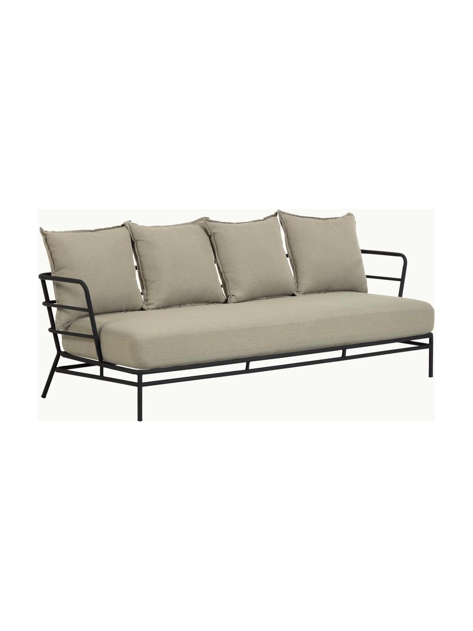 Garten-Loungesofa Mareluz (3-Sitzer), Gestell: Metall, verzinkt und lack, Webstoff Greige, Schwarz, B 197 x T 75 cm