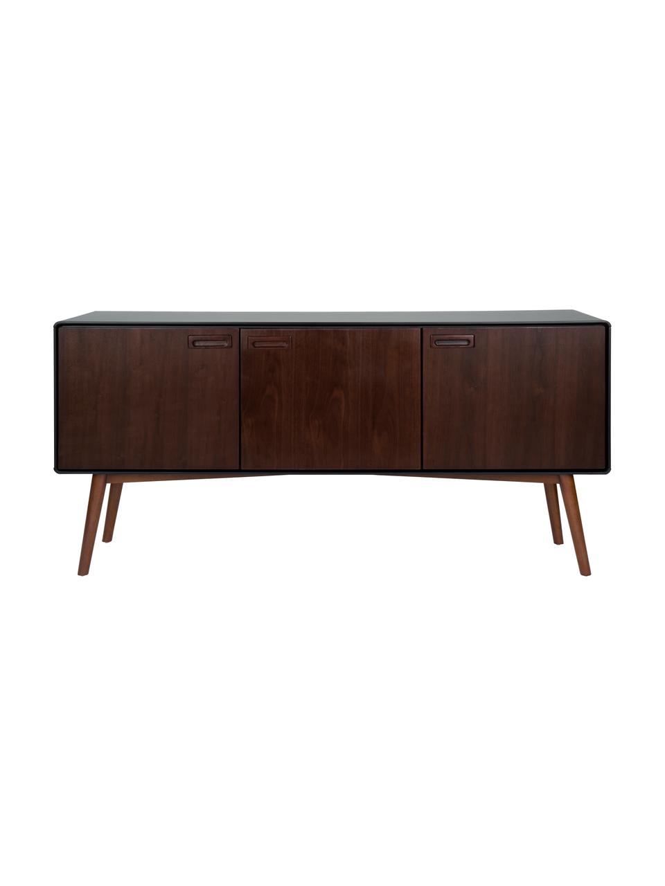 Retro Sideboard Juju mit Türen und Walnussfurnier, Braun, Schwarz, B 150 x H 73 cm