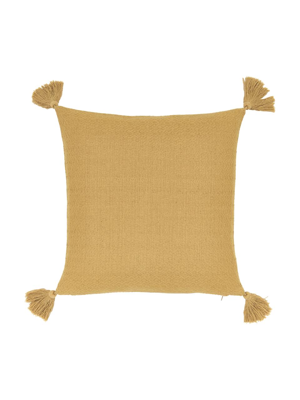 Kussenhoes Lori in geel met decoratieve kwastjes, 100% katoen, Geel, B 40 x L 40 cm