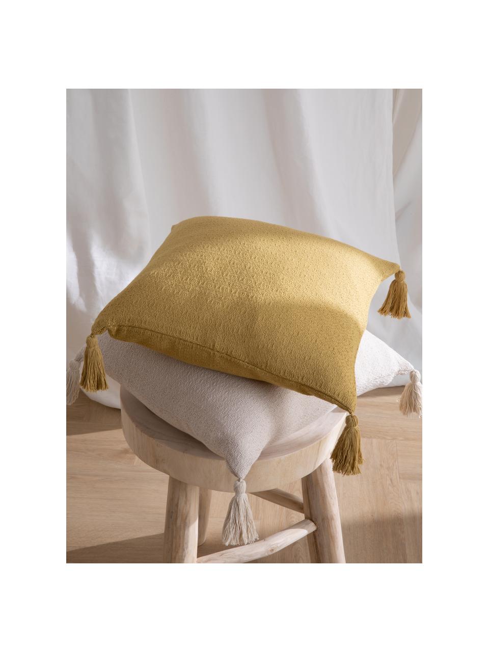 Federa arredo gialla con nappe decorative Lori, 100% cotone, Giallo, Larg. 40 x Lung. 40 cm