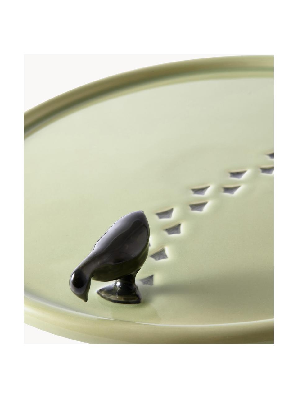 Handgefertigte Keramik-Servierplatte Walking Duck, Keramik, Grüntöne, Ø 30 cm