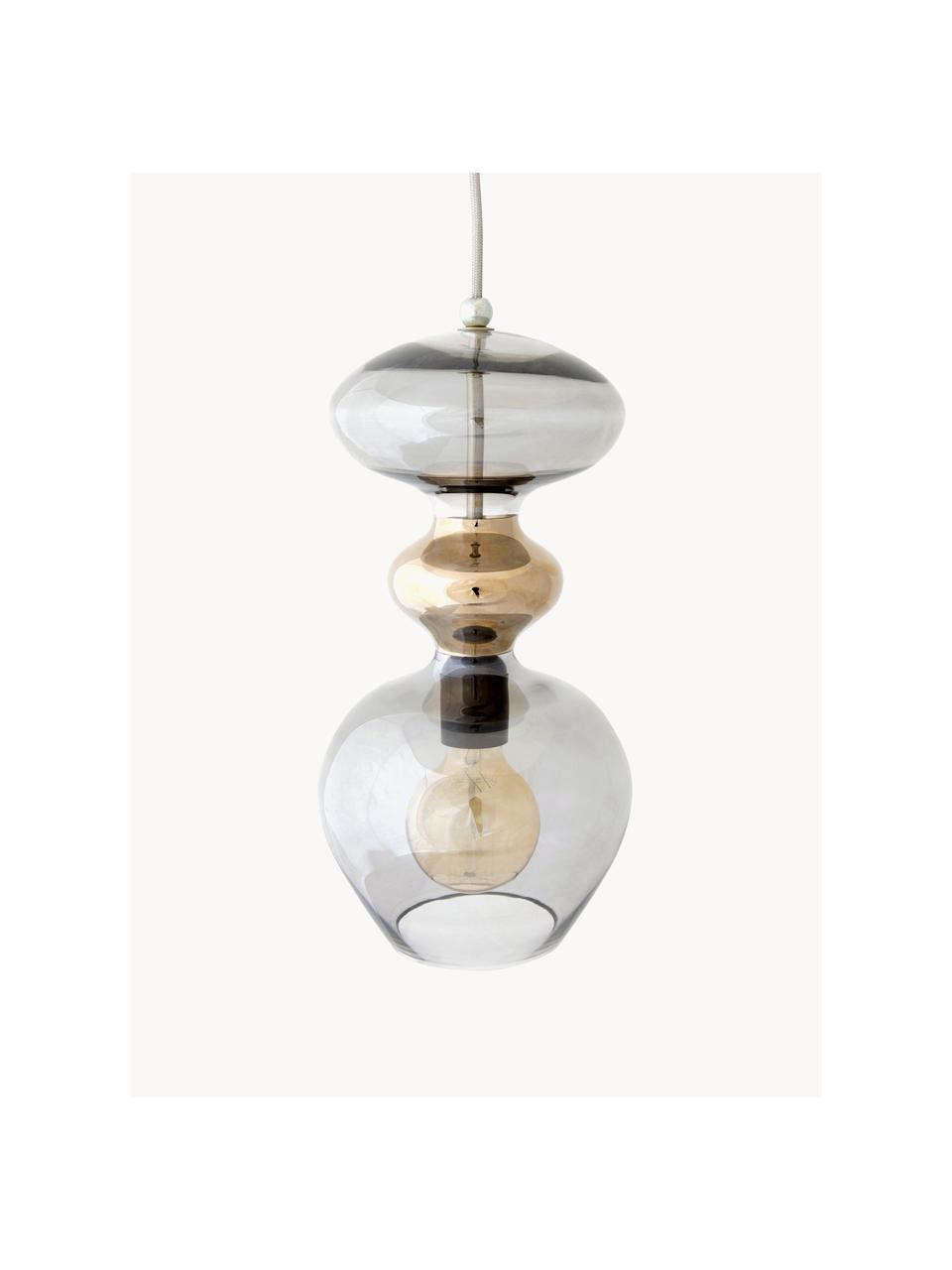 Petite suspension soufflée bouche Futura, Gris clair, doré, transparent, Ø 18 x haut. 37 cm